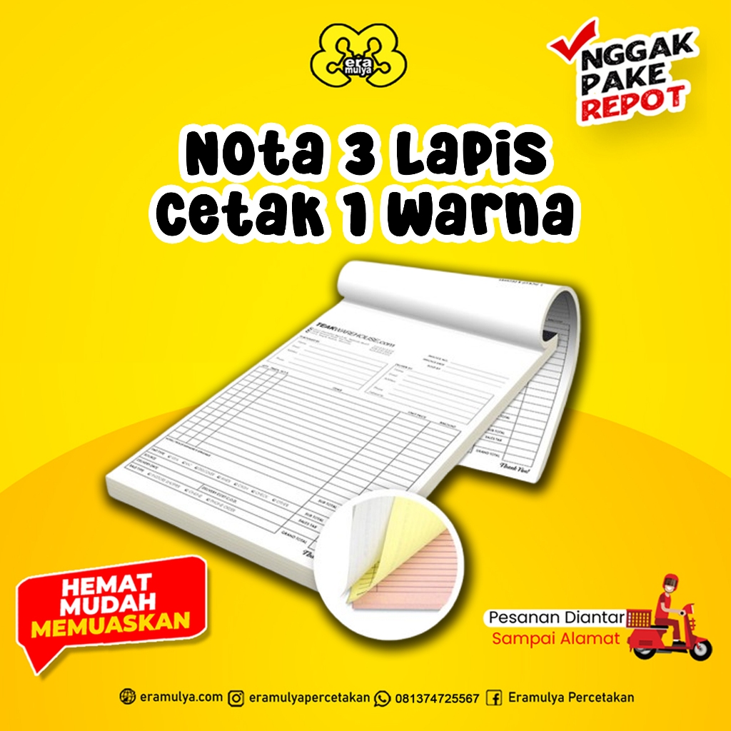 

Cetak Nota 3 Lapis, Cetak 1 warna tinta