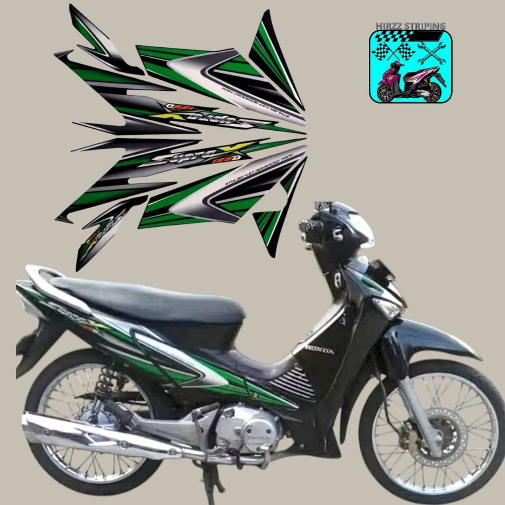 Stiker Striping Lis Les Body Motor Honda supra x 125 D standar 2006 Full Hitam Hijau