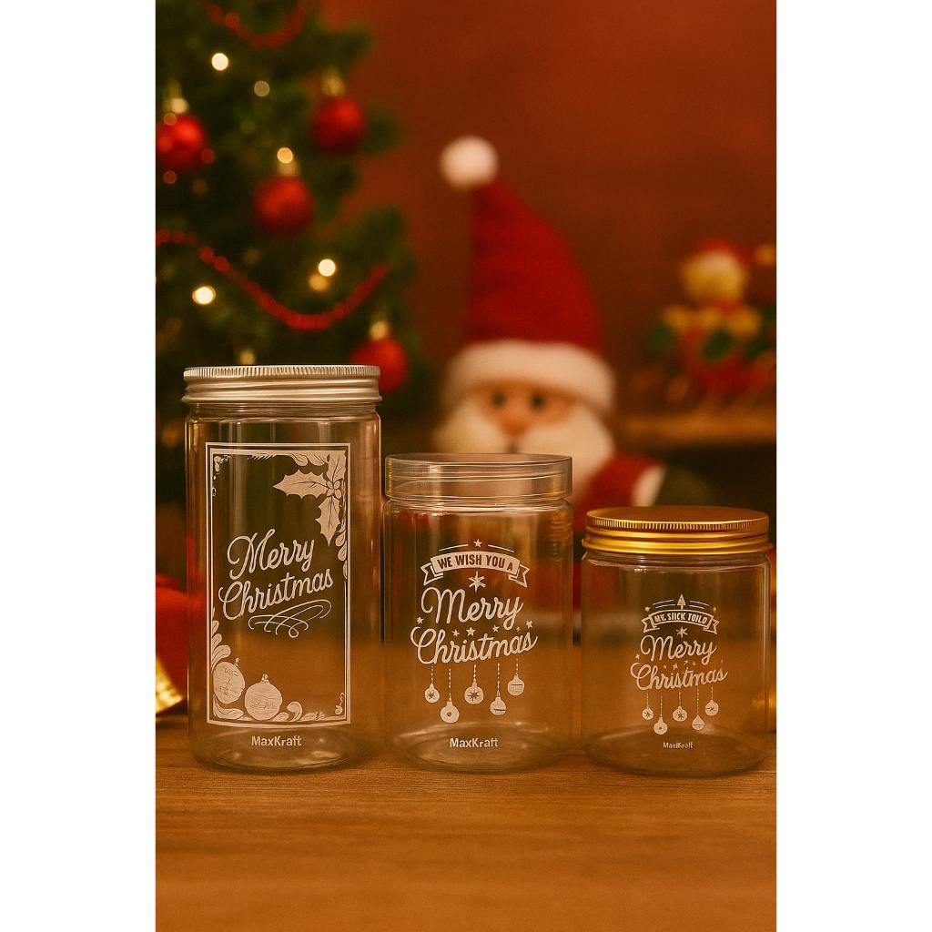 Toples Kue Kering Edisi Natal | Toples Tabung Kue Kering Edisi Natal | Toples Sablon Tinta Putih Edi