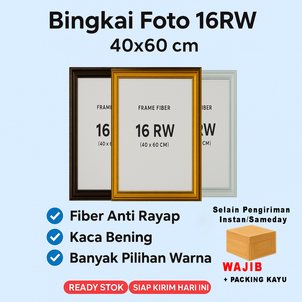 Bingkai Foto 16RW 40x60 cm Fiber Anti Rayap + Kaca Bening | Frame Hias Dinding Banyak Pilihan Warna