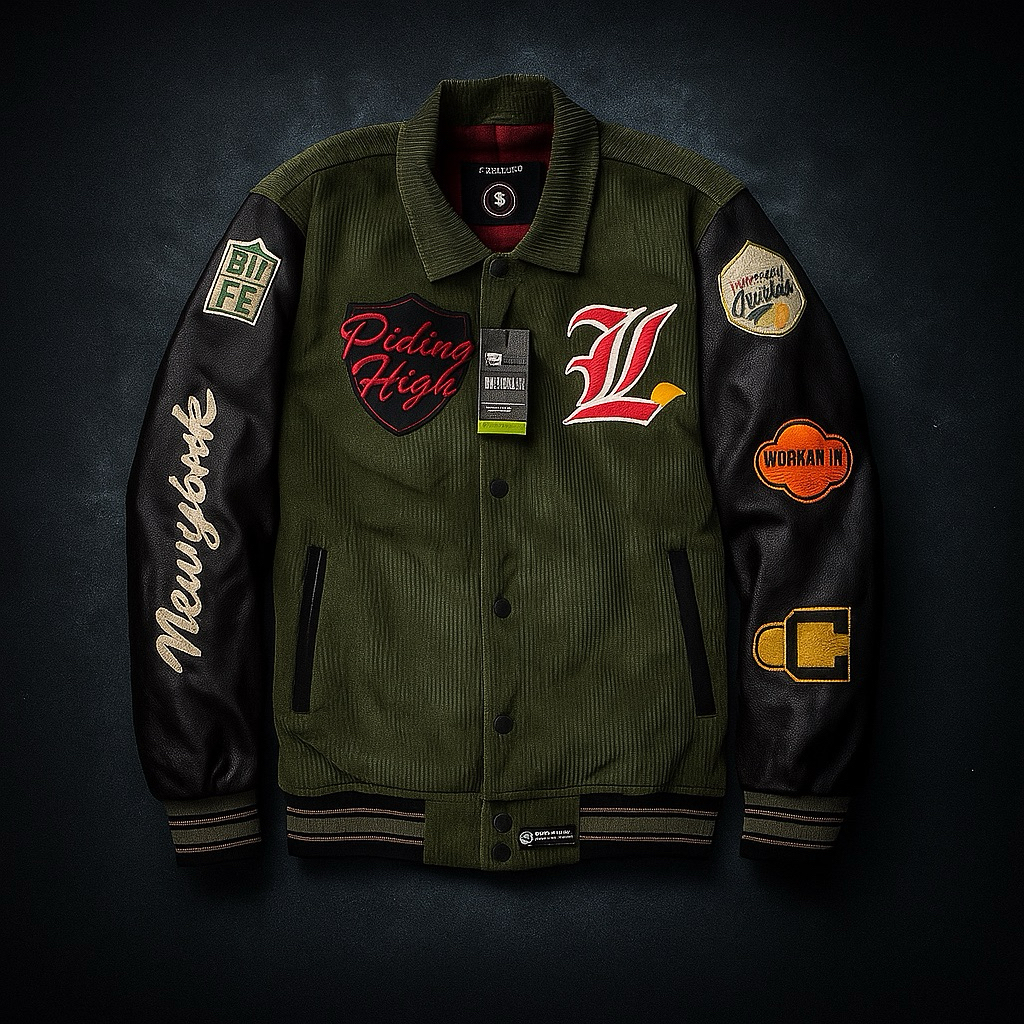 Varsity Kodorai Kombinasi Lengan Semi Kulit Jaket Varsity Premium Pria Wanita Full Bordir