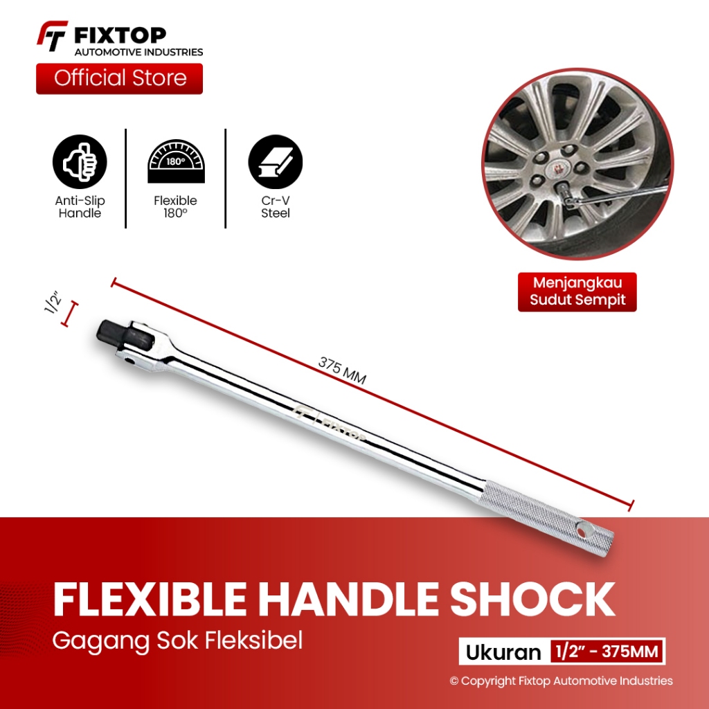 FIXTOP Gagang Sok Fleksibel 1/2" x 15" Flexible Handle Shock Kunci Sock