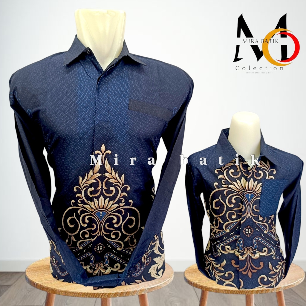 batik pria couple ayah anak warna BIRU ELEKTRIK MIX HITAM BATIK PRIA  KATUN PREMIUM