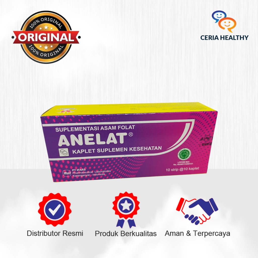 ANELAT Vitamin Asam Folat 1000 mcg Isi 100 Kaplet Suplemen Kesehatan Ibu Hamil & Anemia PT. IFARS
