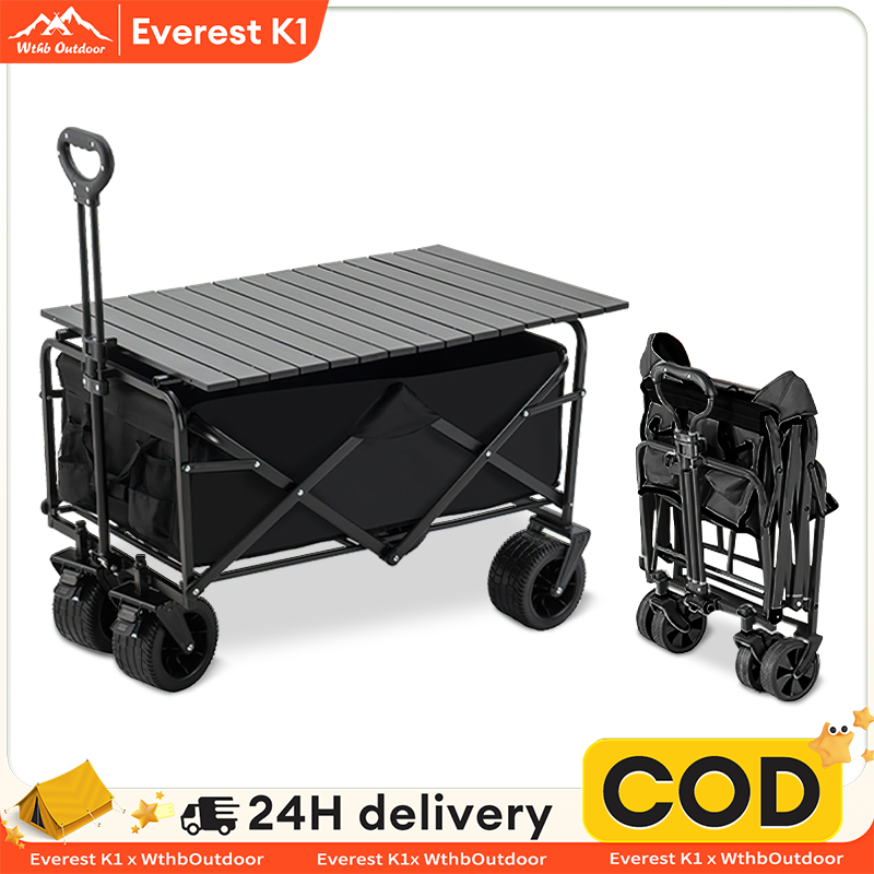 Troli Barang Outdoor Trolley Camp Wagon Keranjang Belanja Brake Troli Piknik Besar Roda Besar