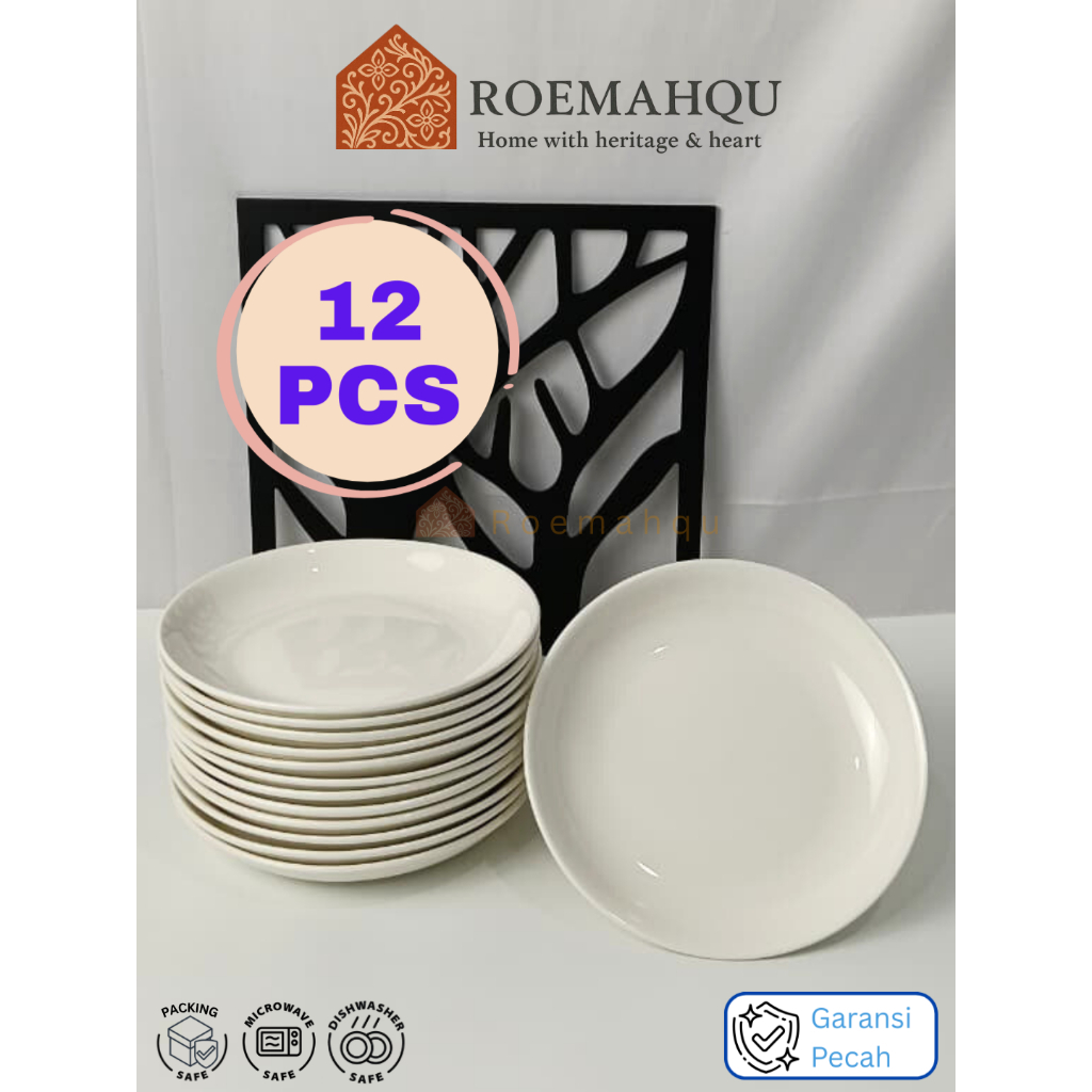 [12 Pcs] PYRAMID Piring Dalam Bulat Polos Putih Keramik I harga lusinan piring keramik