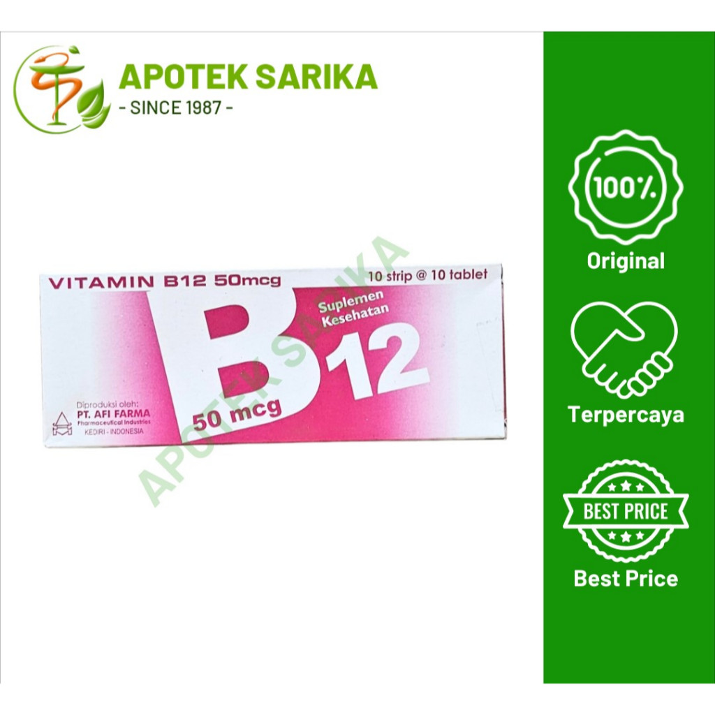 Vitamin B12 50 mcg Suplemen Kesehatan – 1 Strip @ 10 Tablet – Penambah Energi, Daya Tahan Tubuh & Sa