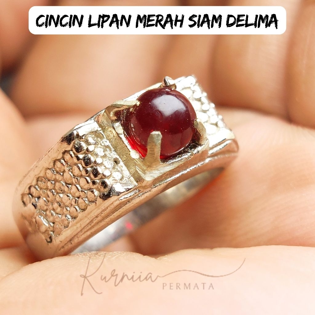 Cincin Batu Li pan Merah Siam Delima Bulat Mini Rings Akik Alpaka Super Mewah Elegan