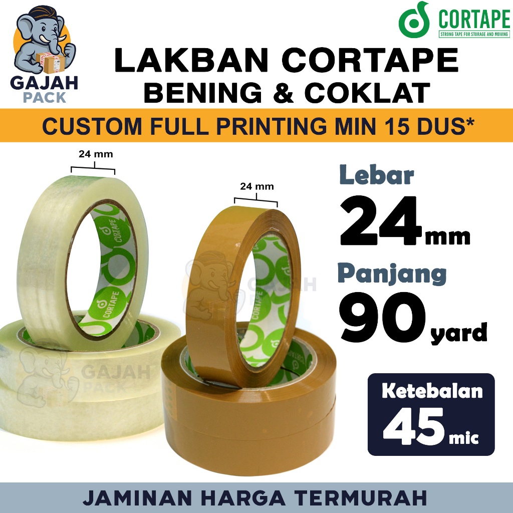 

Lakban 24mm x 90yard CORTAPE Bening Cokelat Isolasi OPP Tape PREMIUM TERMURAH / SATUAN