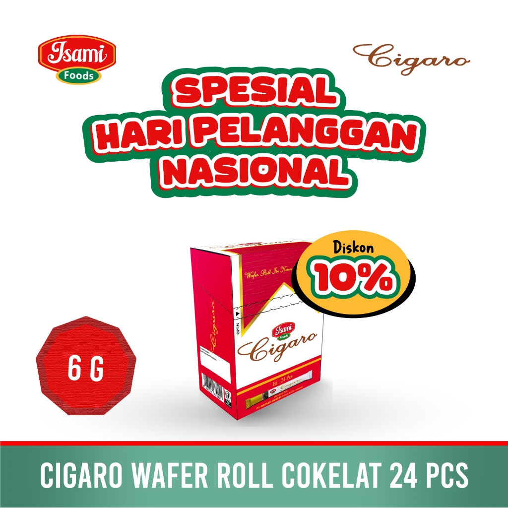 

Cemilan Enak Cigaro Wafer Roll Isi Krim Cokelat 6 gr x 24 pcs