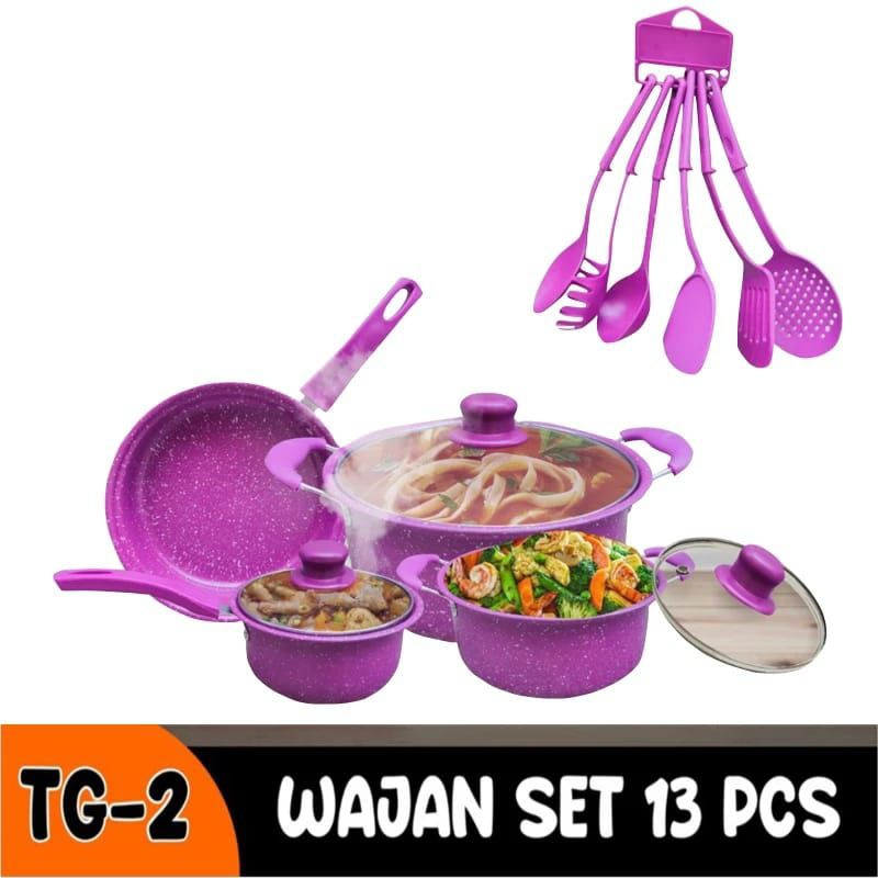 COD 2 KG PANCI 13 PCS COOKWARE SET PANCI SET SERBAGUNA TEFLON MARBLE COOKWARE SET TUTUP KACA ANTI LE