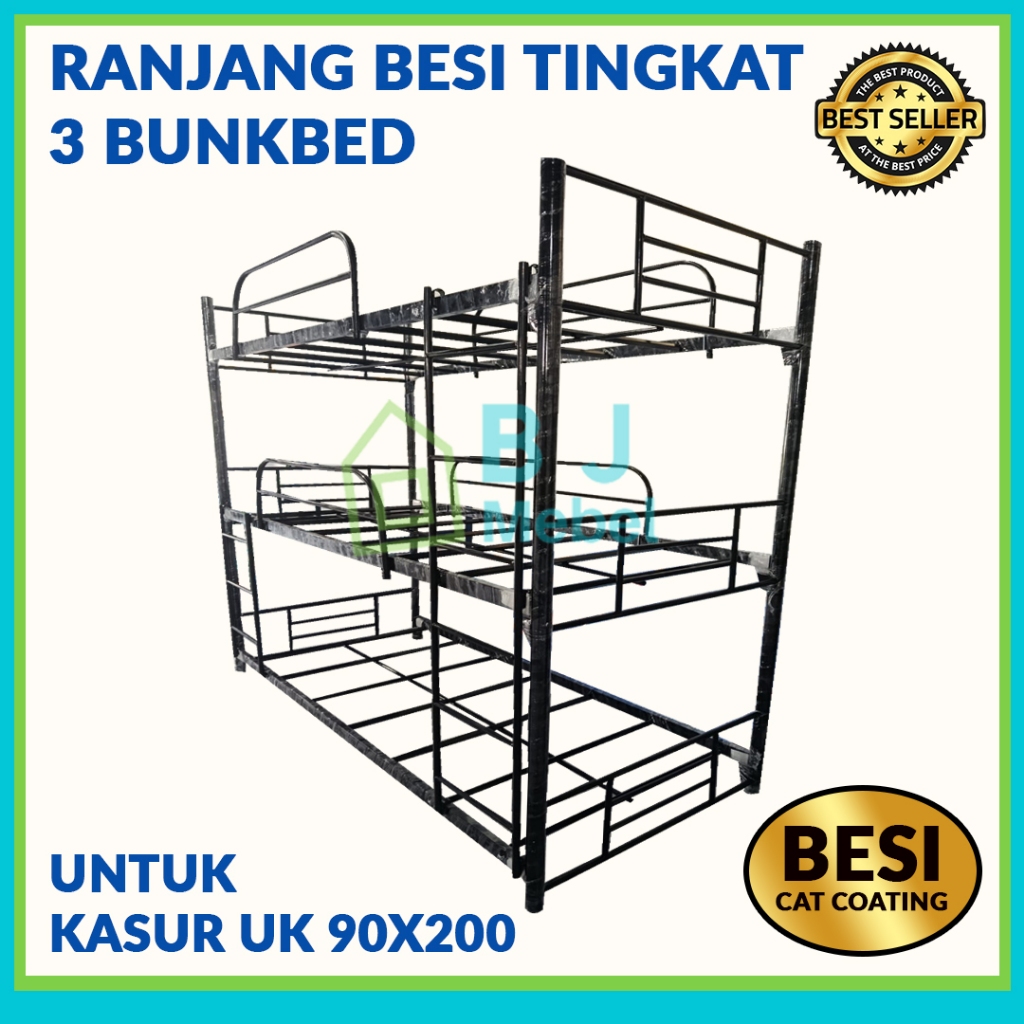 tempat tidur tingkat 3 susun ranjang susun besi bunk bed ranjang besii