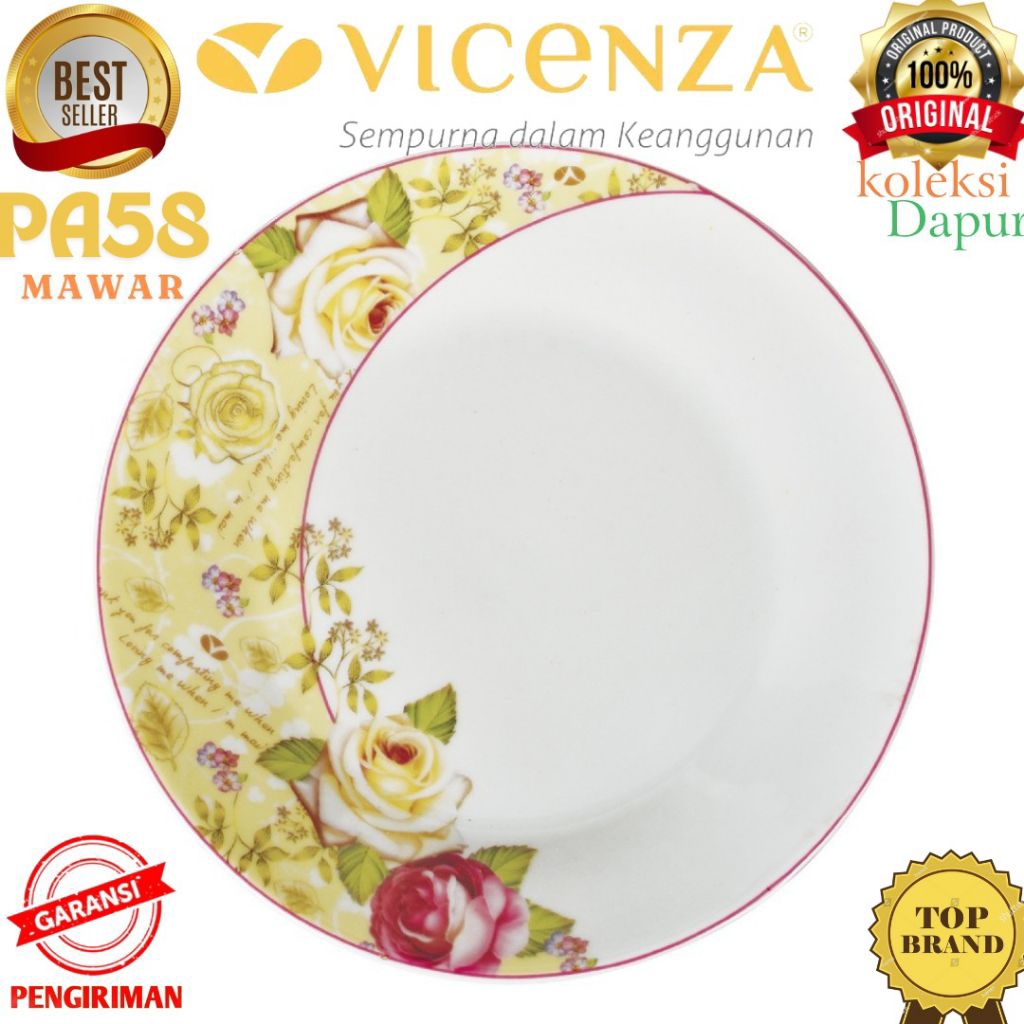 Piring VICENZA, piring 7 inch ,Piring Mawar Pa58 tipe piring camilan dan piring kecil, 6 pcs wadah s