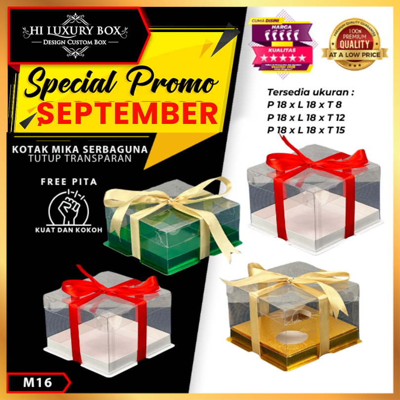 

Cake Box Kotak Kue Mika Transparan Dus Hadiah - Tutup Mika/18X18/ M16