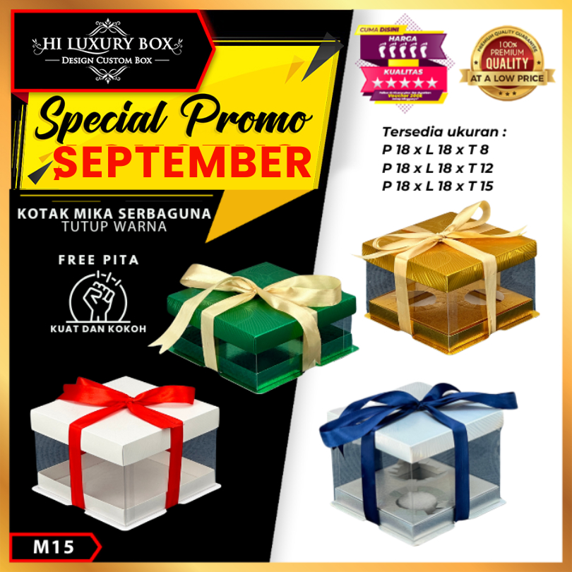 

Cake Box Kotak Kue Mika Transparan Dus Hadiah - Tutup Hologram/18X18/ M15