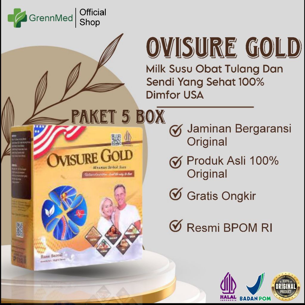 

Paket 5 Box Ovisure Gold Milk Susu Original Obat Untuk Tulang Dan Sendi (Kemasan Terbaru) Resmi BPOM