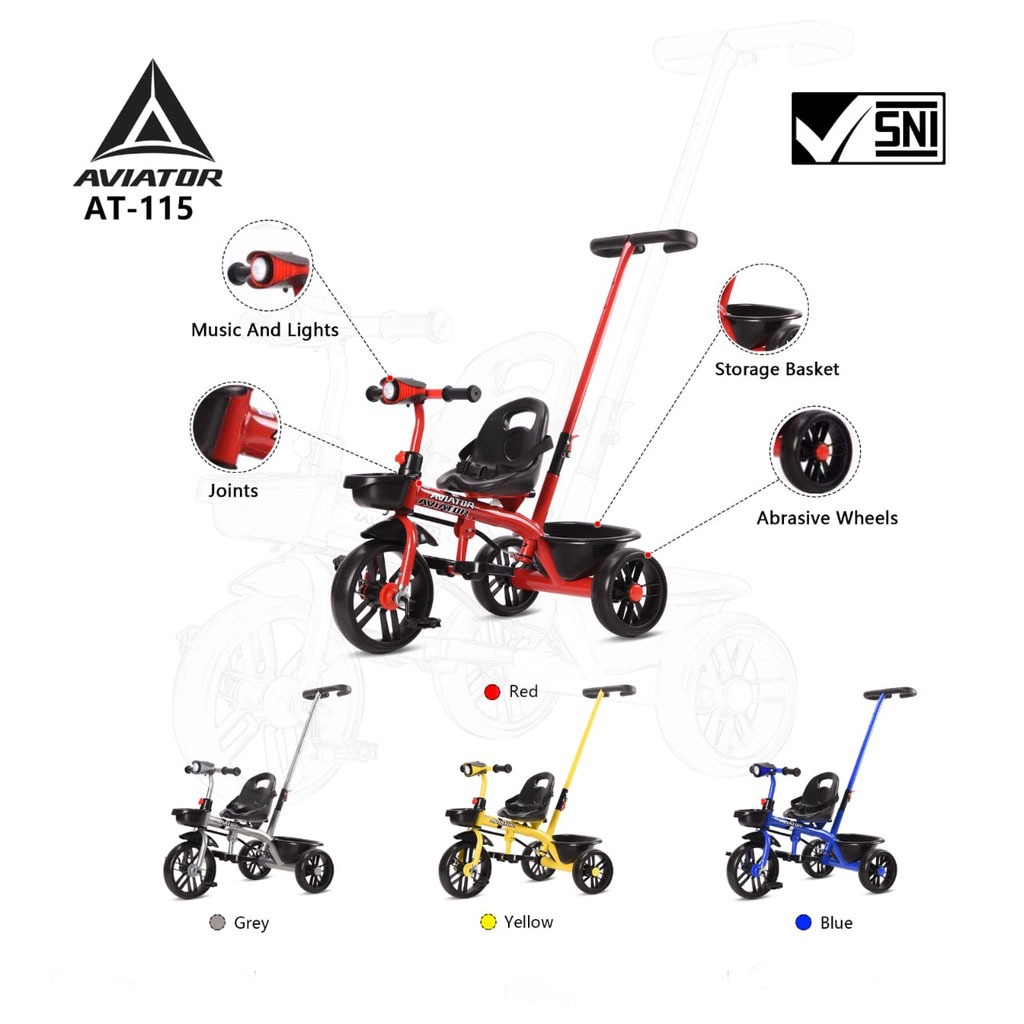 Aviator AT 115 Kereta Dorong Bayi Sepeda Anak Roda Tiga  Sepeda Stroller Anak Bayi