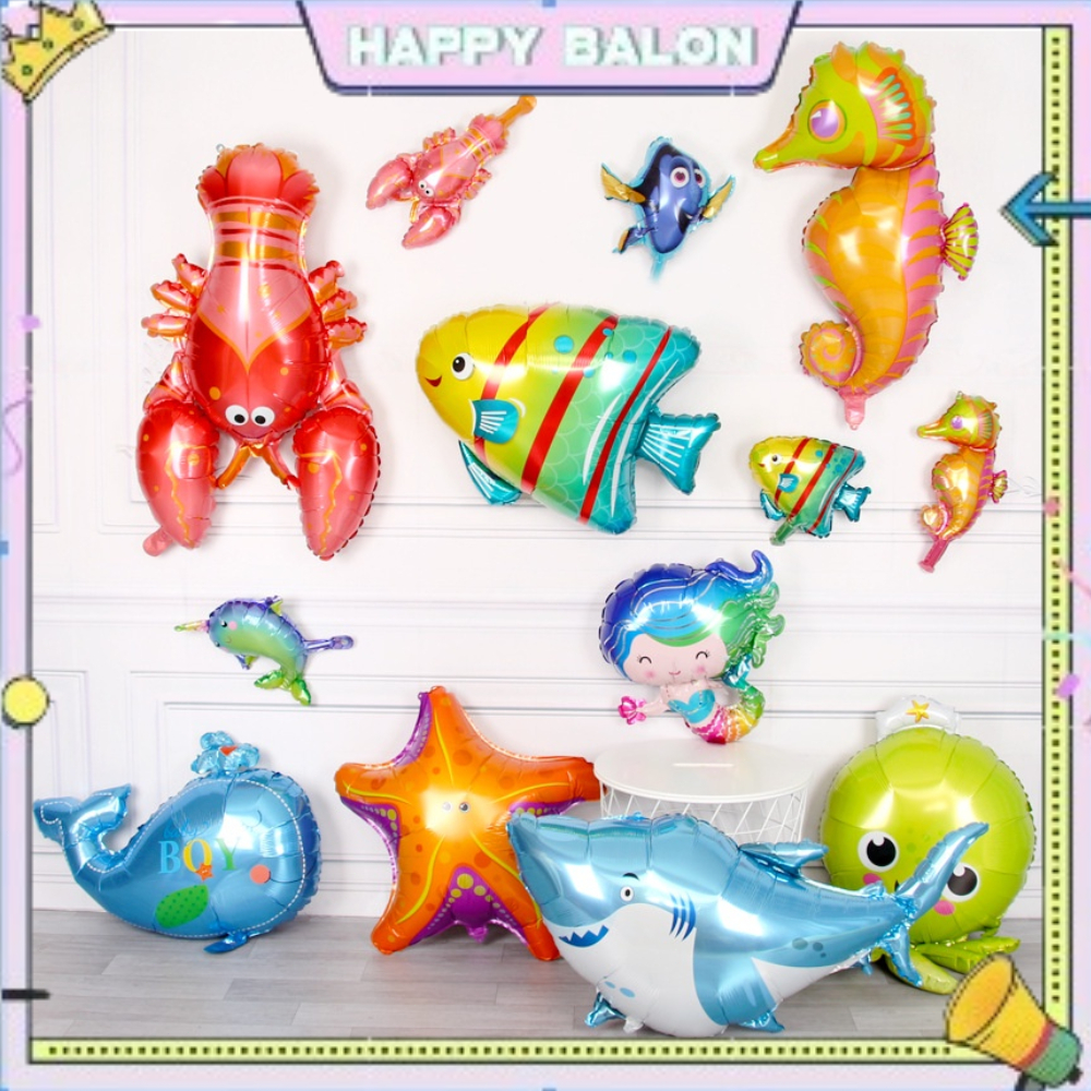 Balon Foil Jumbo Binatang Laut Ikan Gurita Lobster Kuda Laut Hiu / Bulat Sea Animal / Balon Bentuk H