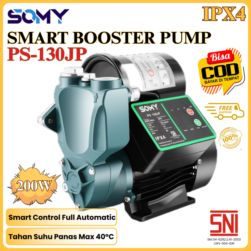 SOMY Pompa air PS-130JP Otomatis Pompa Air Listrik Pompa Penguat Tekanan Air Pompa Otomatis 200W