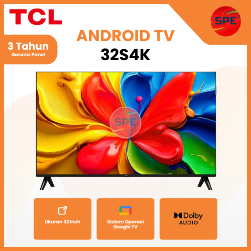 ANDROID TV TCL UKURAN 32 INCH 32S4K GOOGLE TV QLED HD GARANSI RESMI (MEDAN)