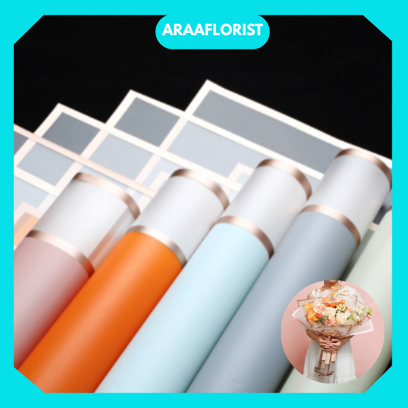 

Flower Wrapping Paper Transparent Gold Frame Cellophane Double List Kertas Bunga Waterproof KB085