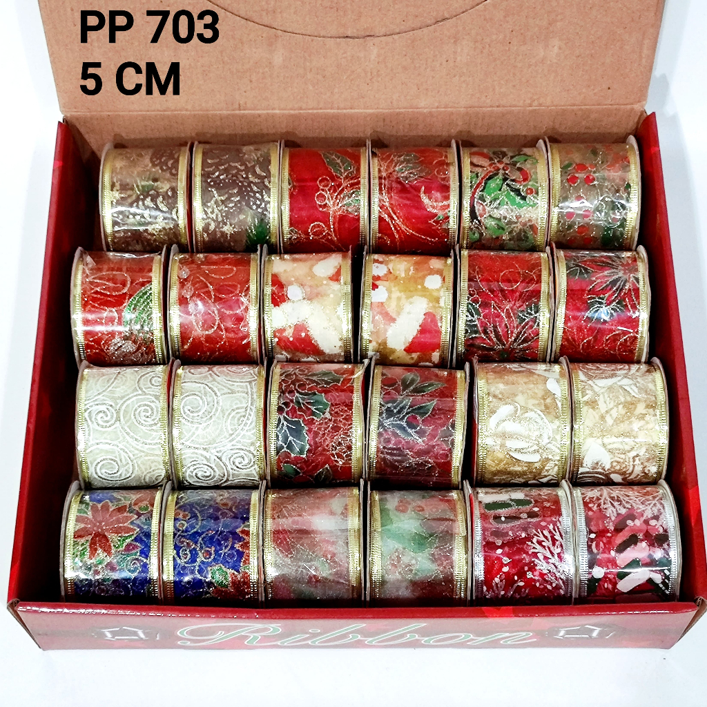 

[5cm 3yard] Pita Natal Kawat Transparan 5cm Dekor Hampers Pita Kado Ornamen Pohon Natal Murah Ornamen Natal Christmas Gift Hampers Natal Murah Grosir
