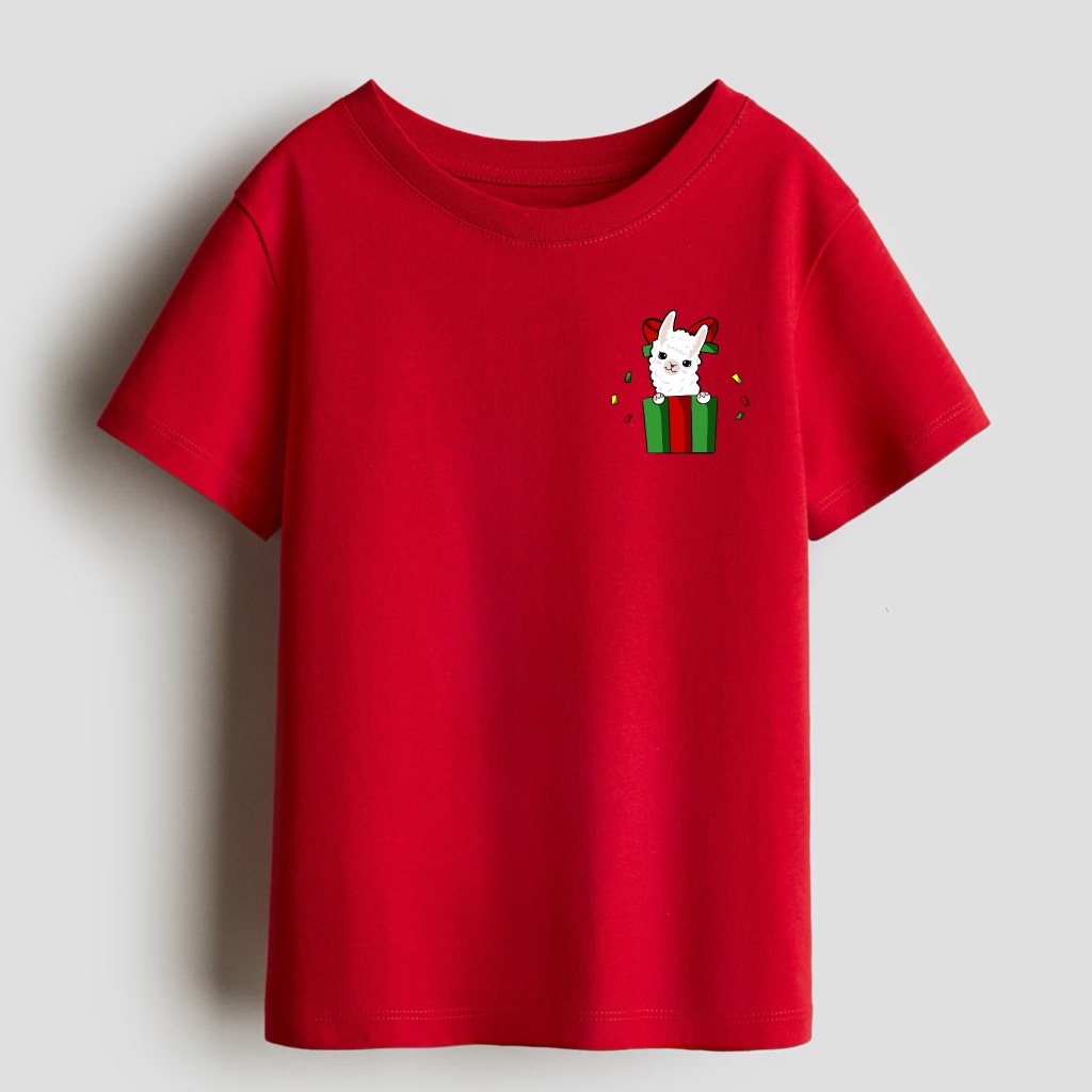 Kaos Natal Anak Alpaca Gambar Kecil Kado (T-Shirt Christmas Kids Alpaca Gambar Kecil Gift Box)