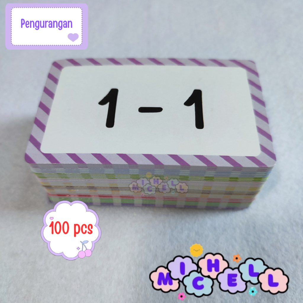 Flashcard Pengurangan Matematika - Kartu Belajar Hitung Dasar Subtraction Math Anak