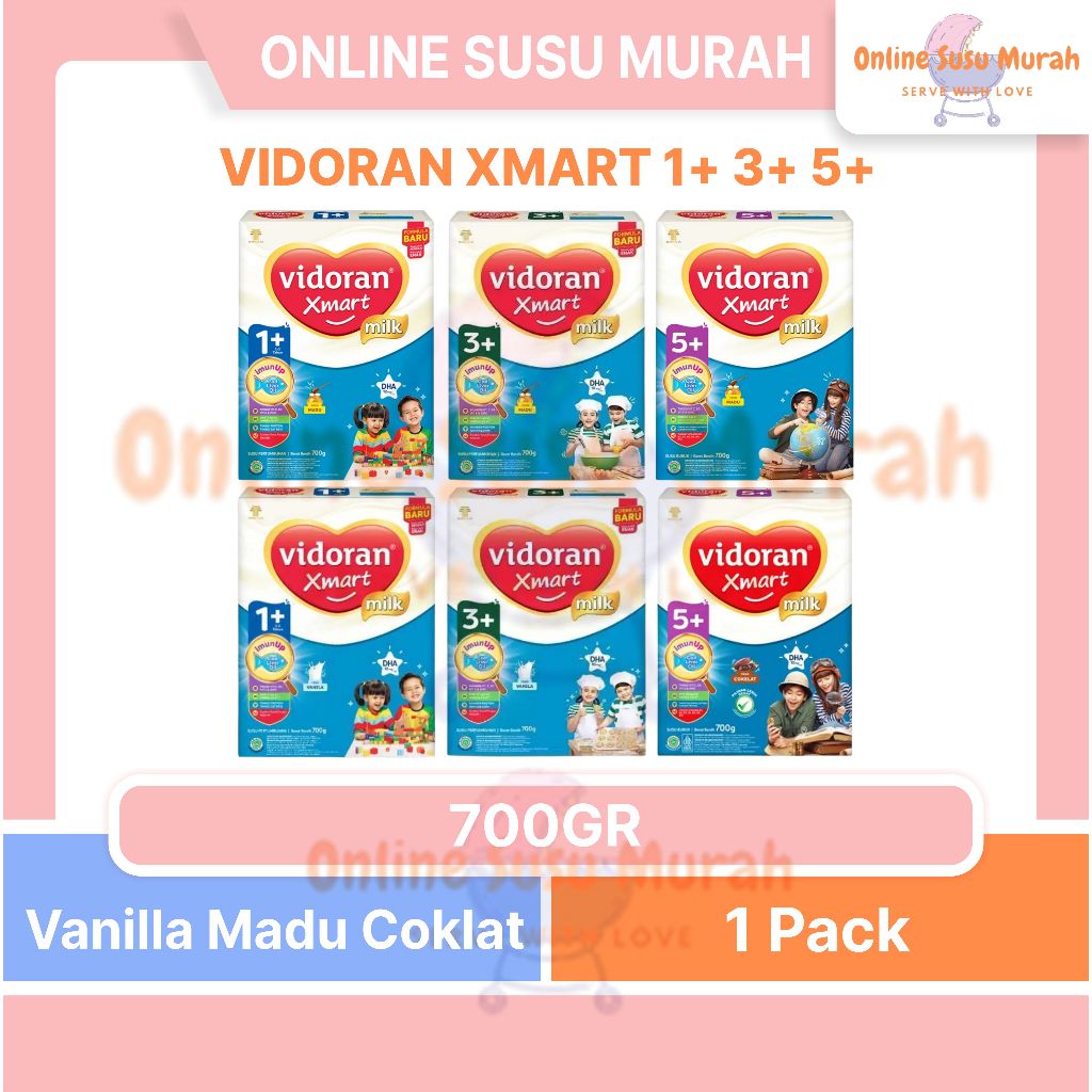 VIDORAN XMART 1+ 3+ 5+ 700GR VANILA MADU COKLAT TAHAP 1 3 5 700 GR SUSU PERTUMBUHAN MURAH SSKD