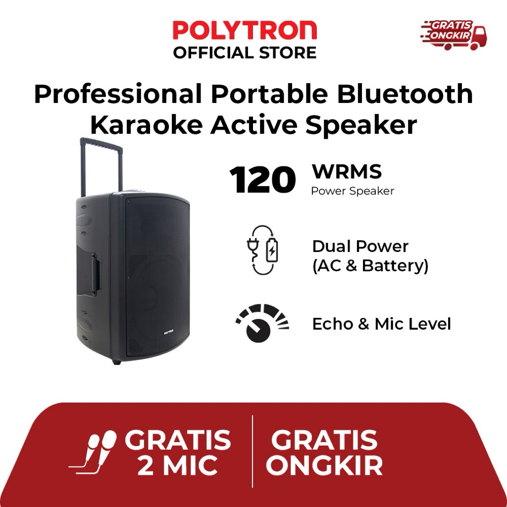 Speaker POLYTRON PAS PRO 15F3 Bluetooth Trolley Speaker Aktif Karaoke 15 Inch