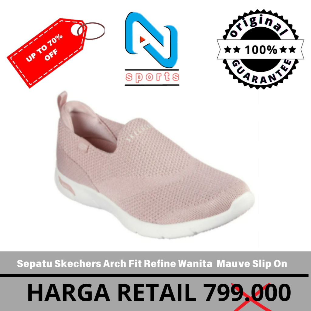 Sepatu Skechers Arch Fit Refine Wanita  Mauve Slip On 104164/MVE Original 100%