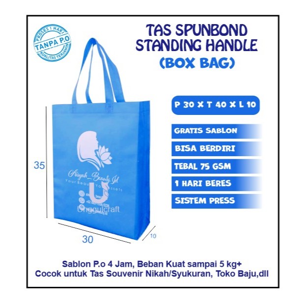 

TAS SPUNBOND BOX BAG CUSTOM SABLON 30×35×10 / Goodie Bag Standing 30x40x10