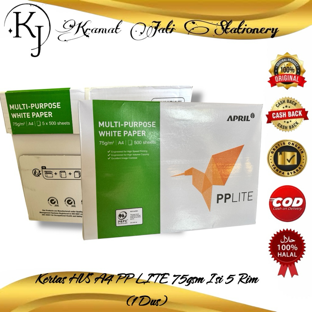 

Kertas HVS EKON/PP LITE A4 75gsm Isi 5 Rim (1 Dus)