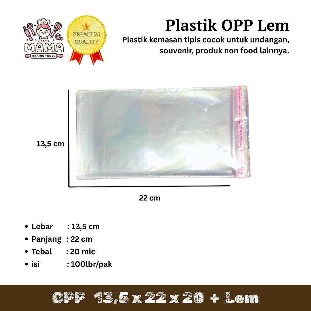 

Plastik OPP (LEM) Tipis 13,5 x 22 x 20 / Plastik Kue / Plastik Roti / Plastik Undangan / Plastik Cookies / Plastik Uang