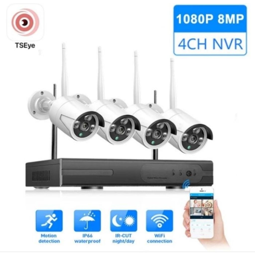 NVR KIT CCTV WIRELESS 4CH OUTDOOR 8MP CAMERA CCTV WIRELESS TANPA KABEL FULL HD MURAH TERLARIS