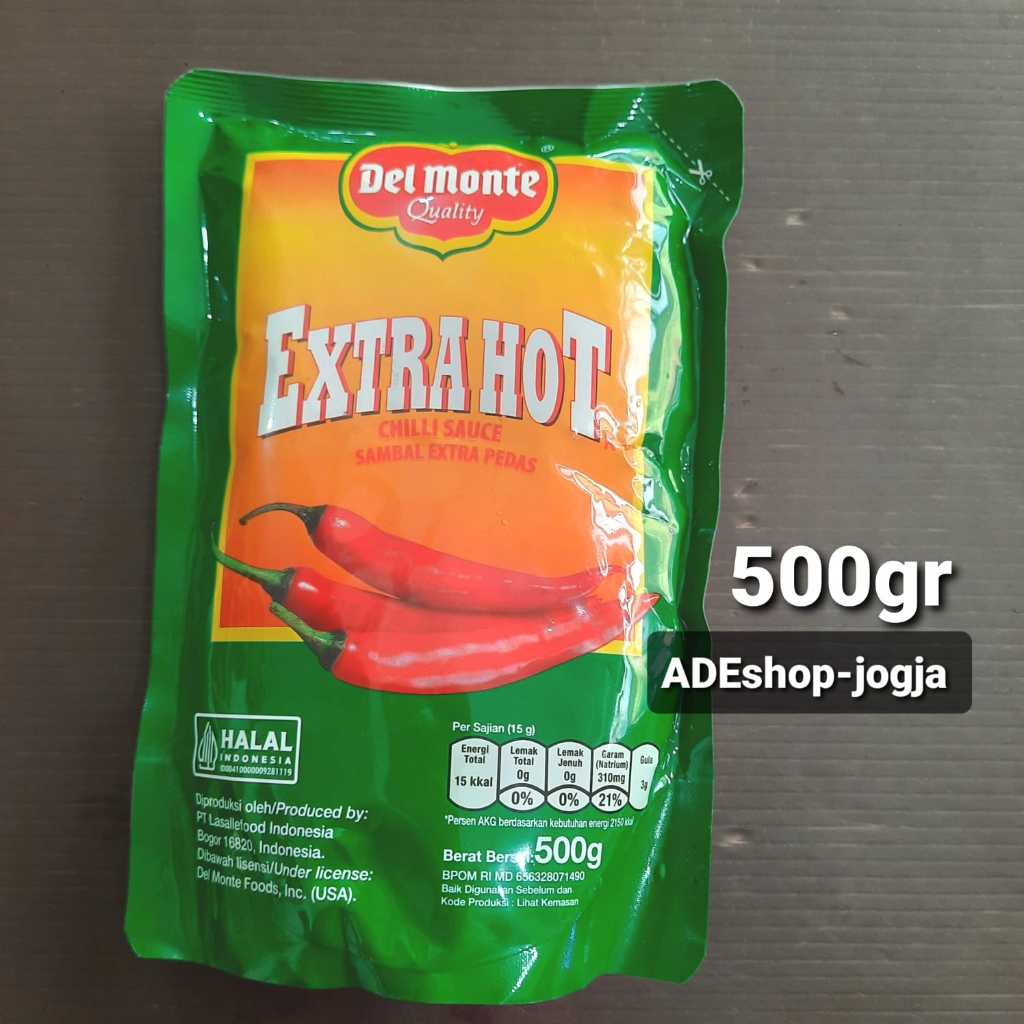 

saus saos delmonte refill 500 gr pouch extra hot chilli sauce ekstra pedas