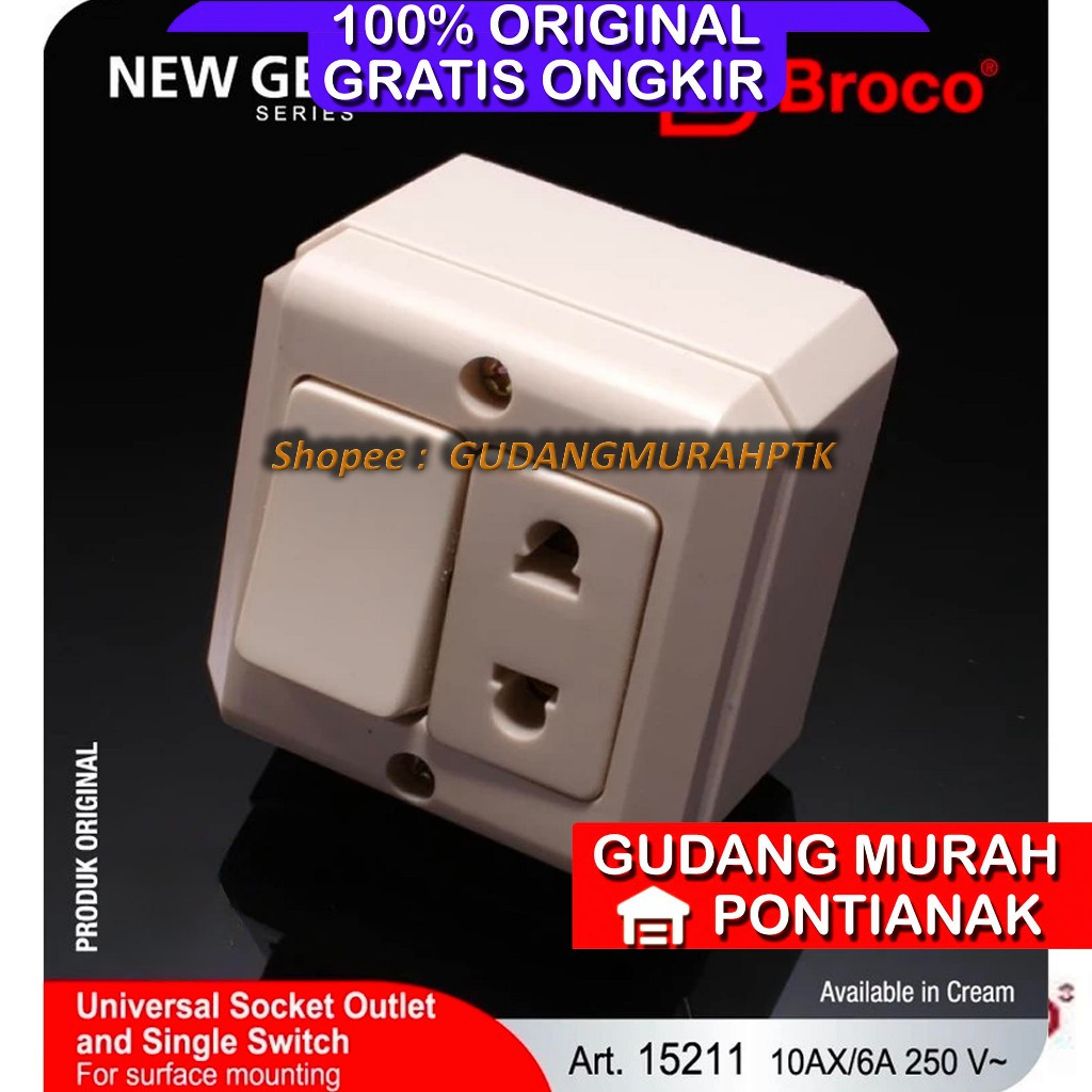 OB STOP ENGKEL TEMPEL DINDING SAKELAR + STOP KONTAK SWITCH DAN STOP KONTAK OUTBOW 15211 CREAM BROCO