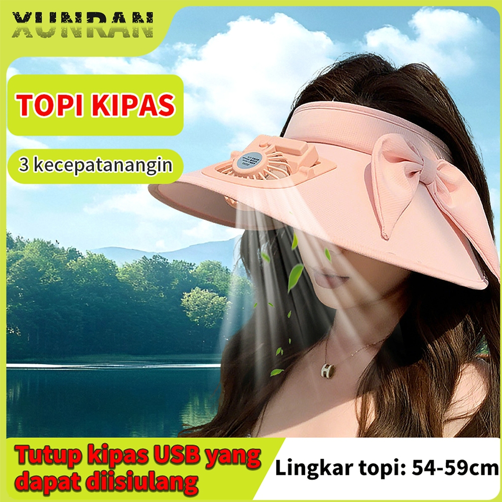 XunranTopi Kipas Angin USB Portable Mini Fan Hat Topi Anti Panas Topi Pantai Fashion Traveling