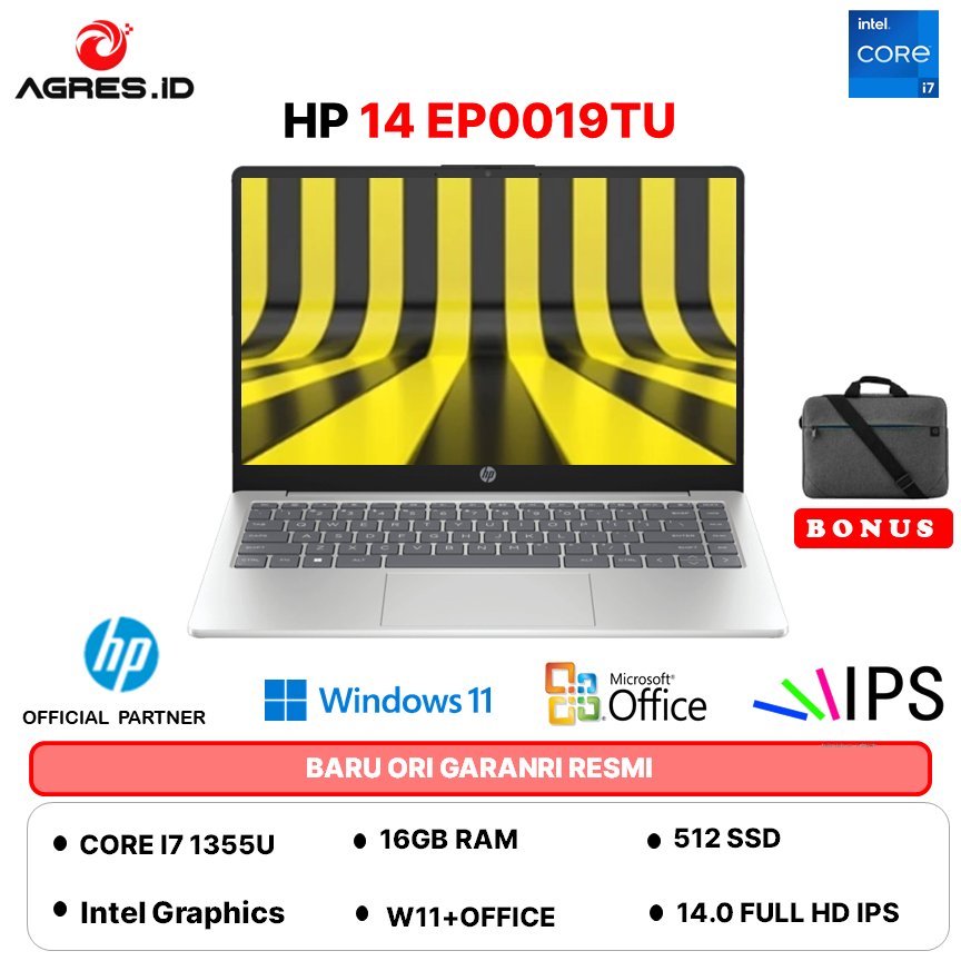 HP 14 I7 1355 16GB 512GB W11+OHS 14.0FHD IPS BLIT FP 2Y BLU -EP0018TU