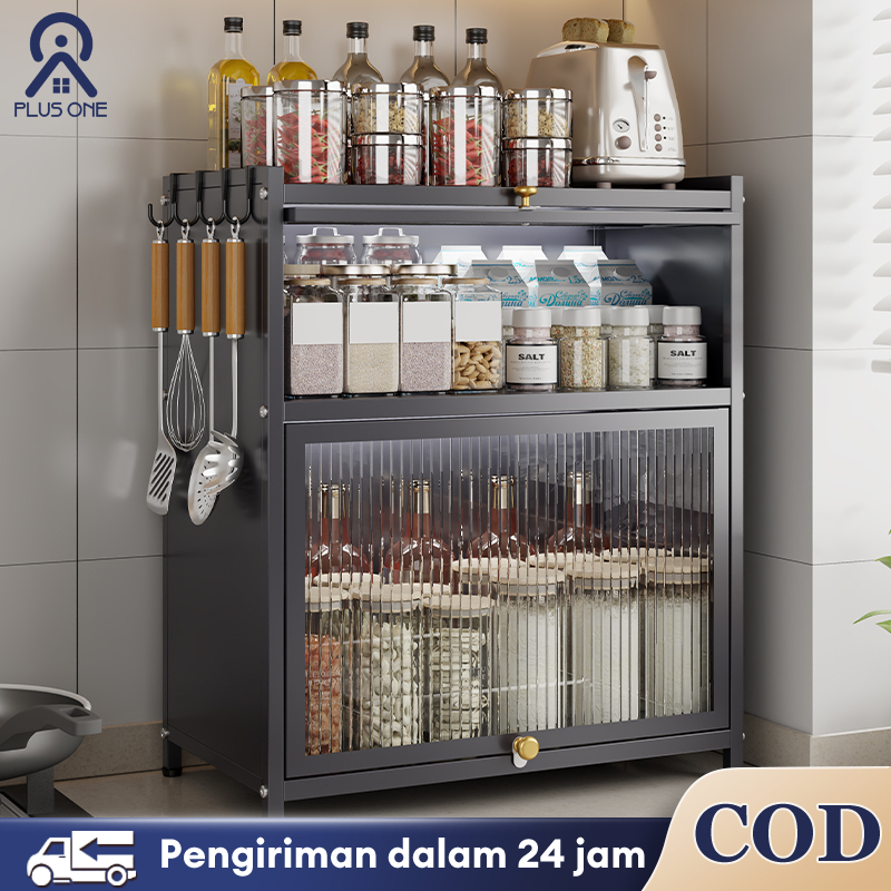 Rak bumbu Lemari Dapur Anti Debu Rak Bumbu Piring Minimalis Baja Karbon Rak Dapur Serbaguna