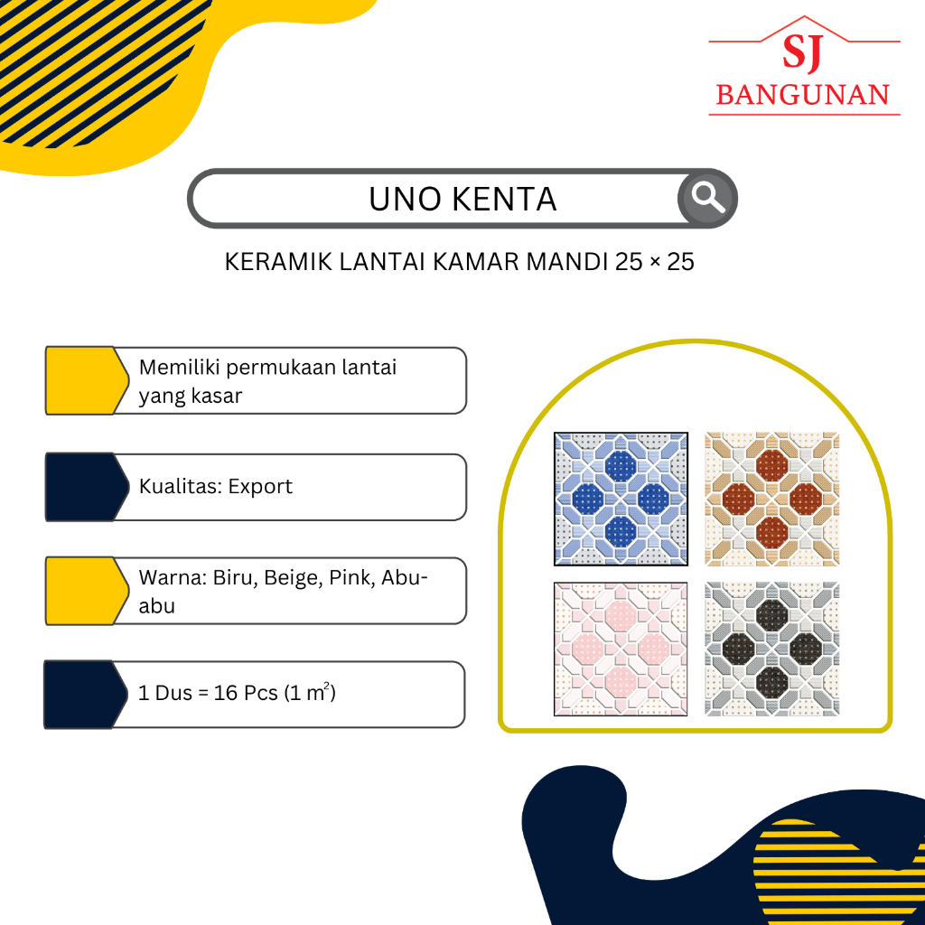 UNO - Keramik Lantai Kamar Mandi - UNO Kenta Blue, Beige, Pink - Uk. 25×25 - Exp