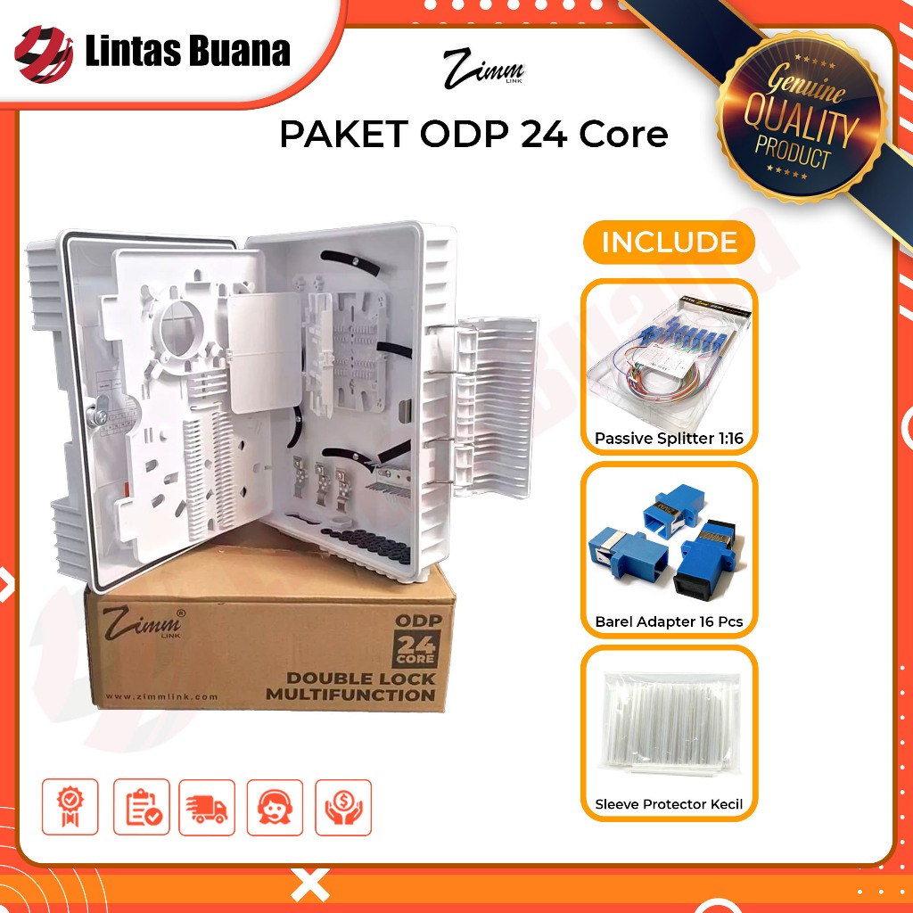 Zimmlink ODP 24 CORE (PAKET 16 Passive Splitter , 16 Barel Adapter, Sleeve Protector Kecil) Lengkap