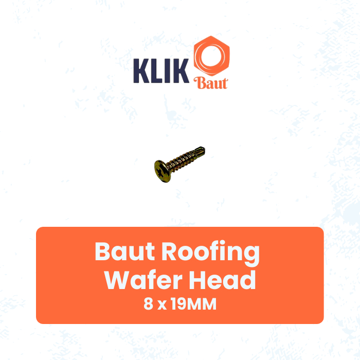 BAUT SEKRUP - BAUT ROOFING - BAUT ROOFING WAFER HEAD - 8 x 19MM - PANJANG 19MM - OBENG (+)