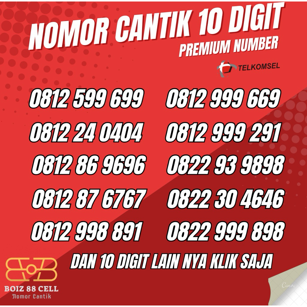 Nomor Cantik Telkomsel 10 Digit / Angka