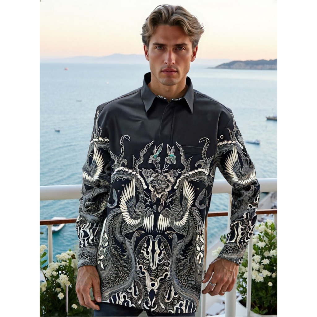 BENHILL Kemeja Pria Batik Panjang Black A302-362