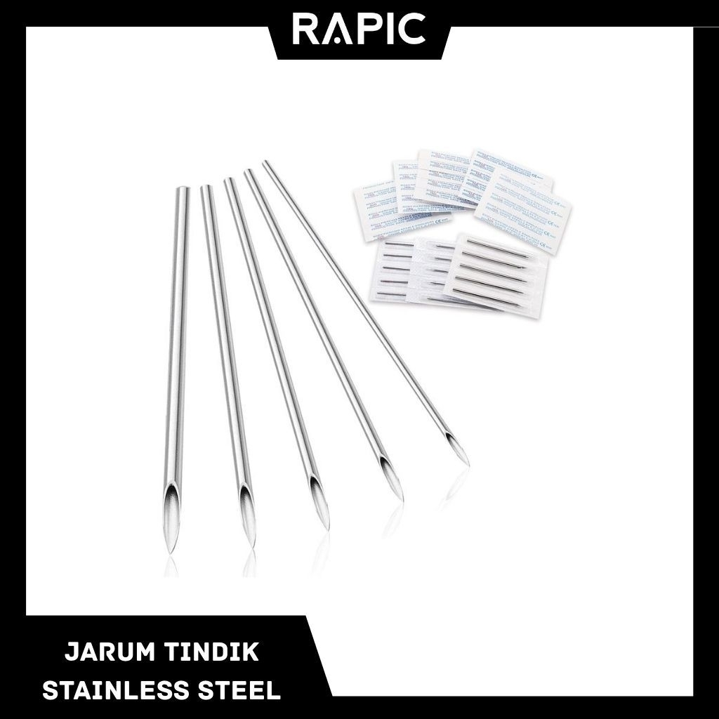 Jarum Stainless Steel untuk tindik telinga, hidung, lidah, bibir, alis, pusar, dan lain sebagainya