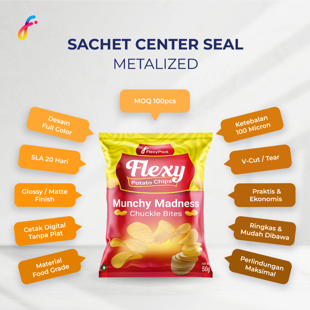 Cetak Sachet Center Seal Metallize 100 Glossy -  23 x 17 cm