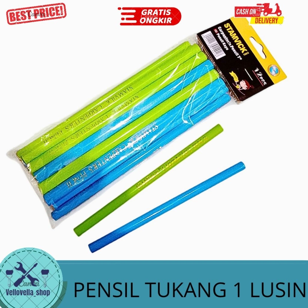 

1 Lusin Pensil tukang gepeng Stamvik 18cm / pensil kayu gepeng bangunan tukang