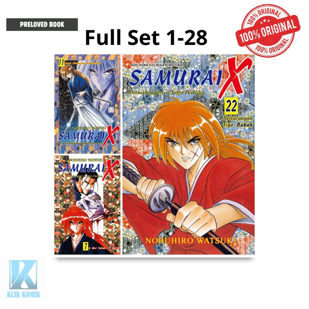 Komik Samurai X Nobuhiro Watsuki Full set 1-28  Bonus Restoration 1&2 Original Elex