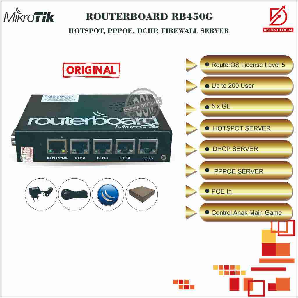 Router Mikrotik Routerboard RB450G Hotspot Server Gigabit Level 5